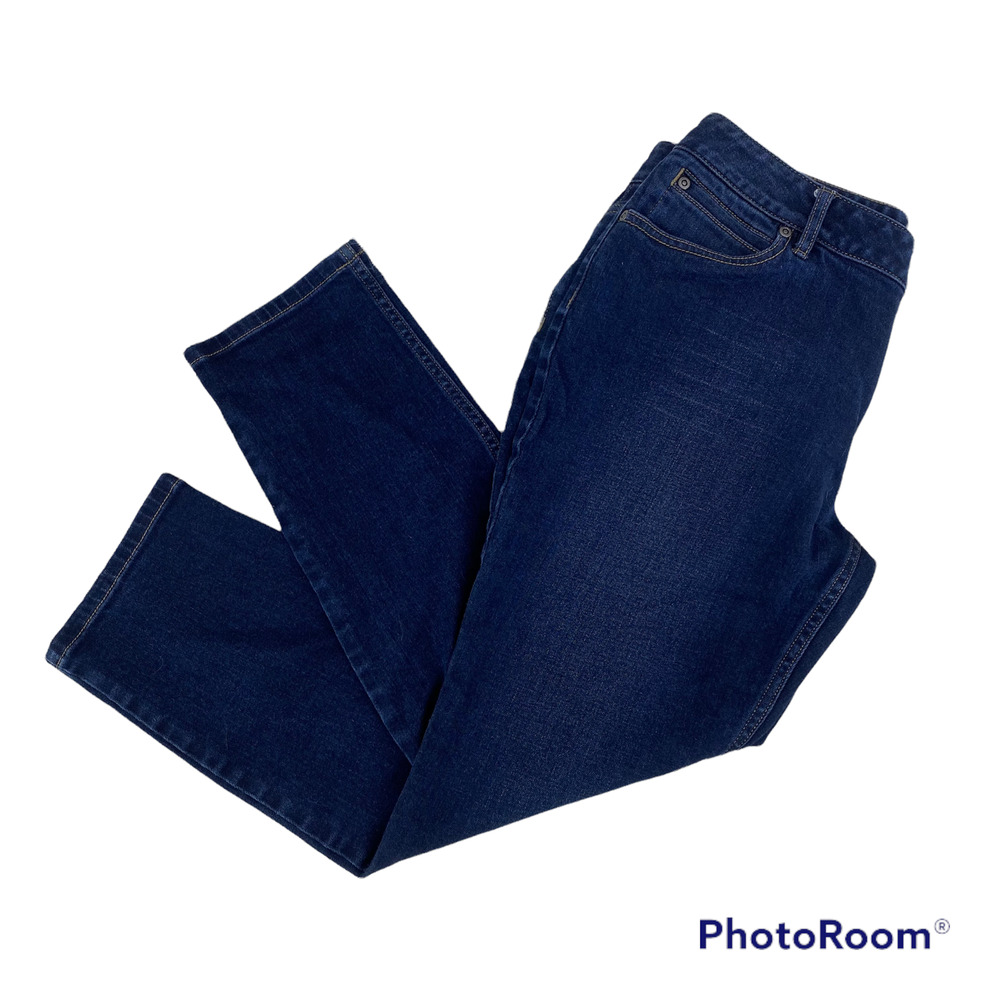 J. Jill Women's Slim Leg Ankle Jeans Sz 8 Mid Rise Dark Wash Stretch Zipper Fly